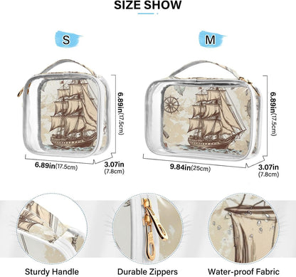 Clear Makeup Bag Approved Clear Travel Toiletry Bag with Zipper Waterproof Organizer Bags Transparent Cosmetic Pouch Traveling 2Pack Tile Color - Colors A