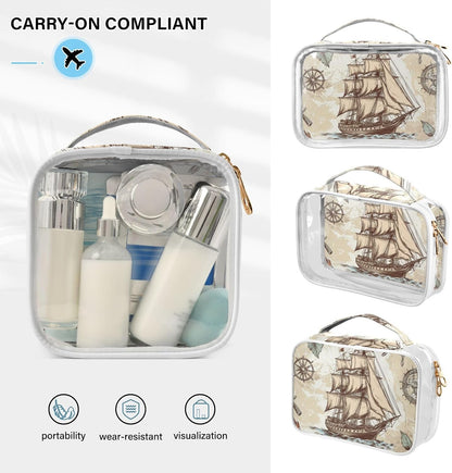 Clear Makeup Bag Approved Clear Travel Toiletry Bag with Zipper Waterproof Organizer Bags Transparent Cosmetic Pouch Traveling 2Pack Tile Color - Colors A