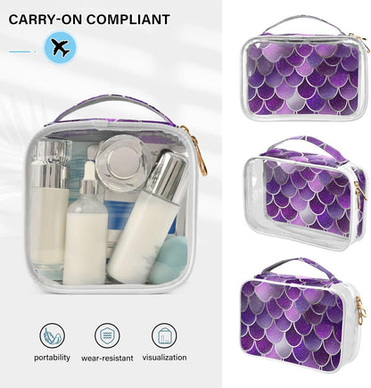 Clear Makeup Bag Approved Clear Travel Toiletry Bag with Zipper Waterproof Organizer Bags Transparent Cosmetic Pouch Traveling 2Pack Tile Color - Colors A