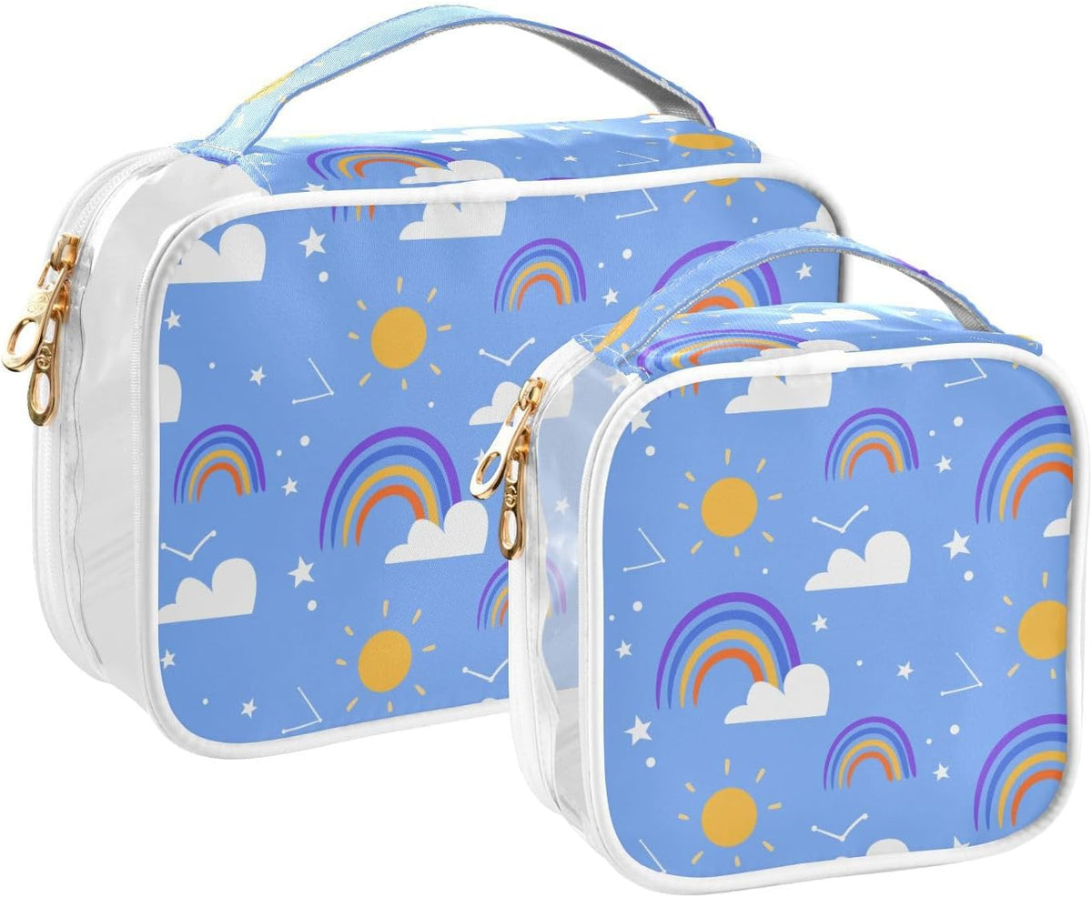 Clear Makeup Bag Approved Clear Travel Toiletry Bag with Zipper Waterproof Organizer Bags Transparent Cosmetic Pouch Traveling 2Pack Tile Color - Colors A
