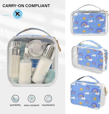 Clear Makeup Bag Approved Clear Travel Toiletry Bag with Zipper Waterproof Organizer Bags Transparent Cosmetic Pouch Traveling 2Pack Tile Color - Colors A