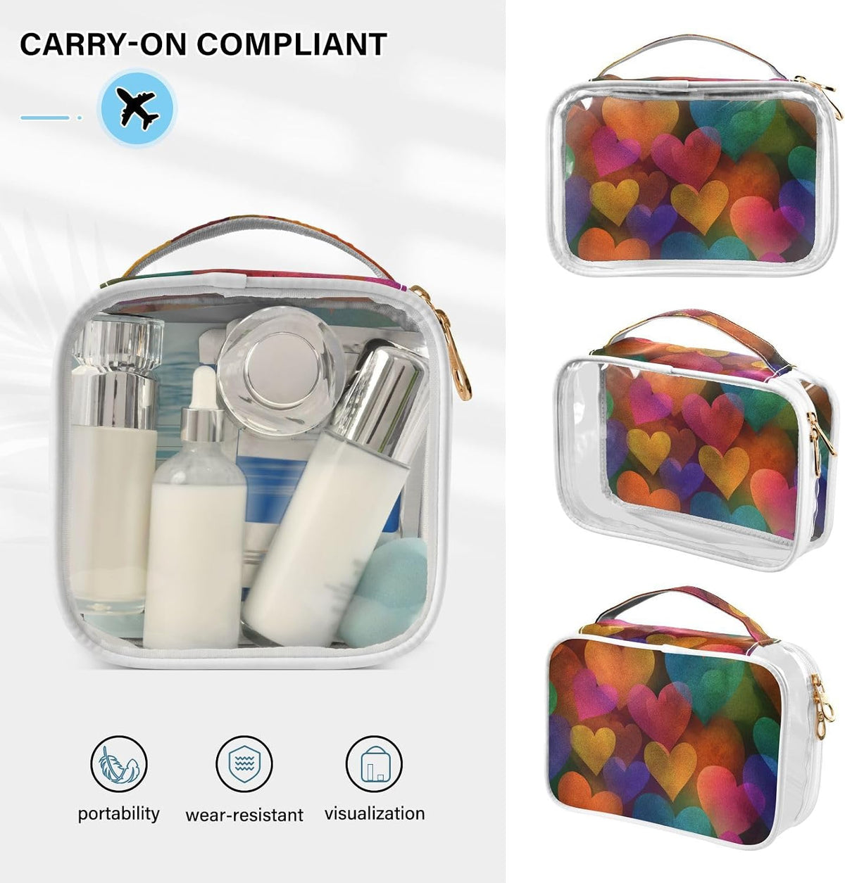 Clear Makeup Bag Approved Clear Travel Toiletry Bag with Zipper Waterproof Organizer Bags Transparent Cosmetic Pouch Traveling 2Pack Tile Color - Colors A