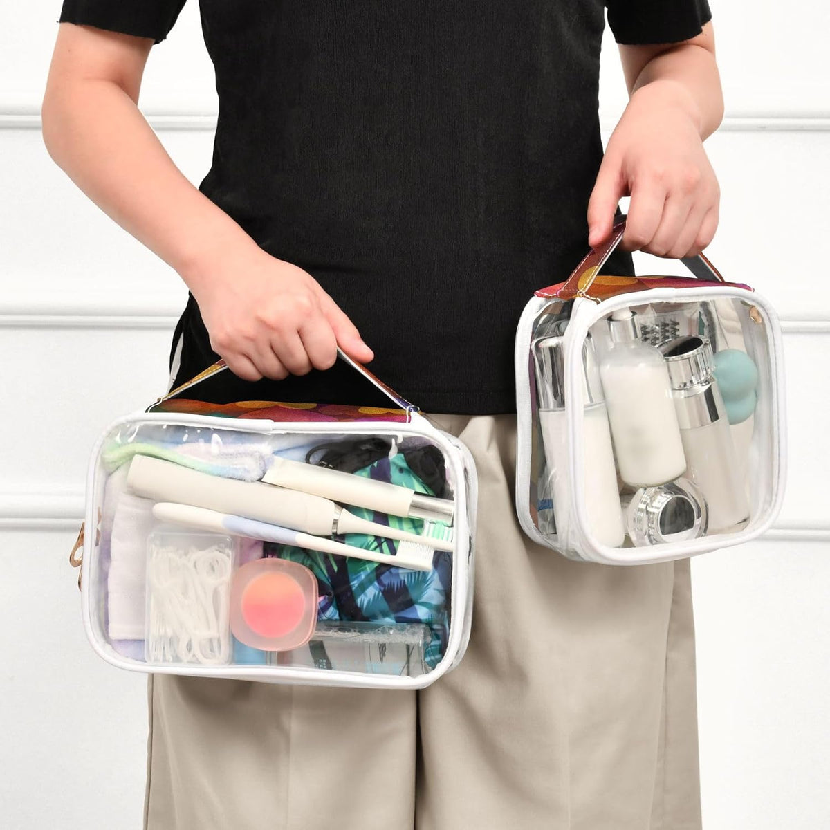 Clear Makeup Bag Approved Clear Travel Toiletry Bag with Zipper Waterproof Organizer Bags Transparent Cosmetic Pouch Traveling 2Pack Tile Color - Colors A