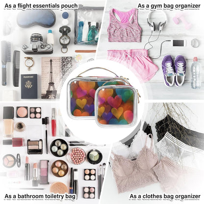 Clear Makeup Bag Approved Clear Travel Toiletry Bag with Zipper Waterproof Organizer Bags Transparent Cosmetic Pouch Traveling 2Pack Tile Color - Colors A