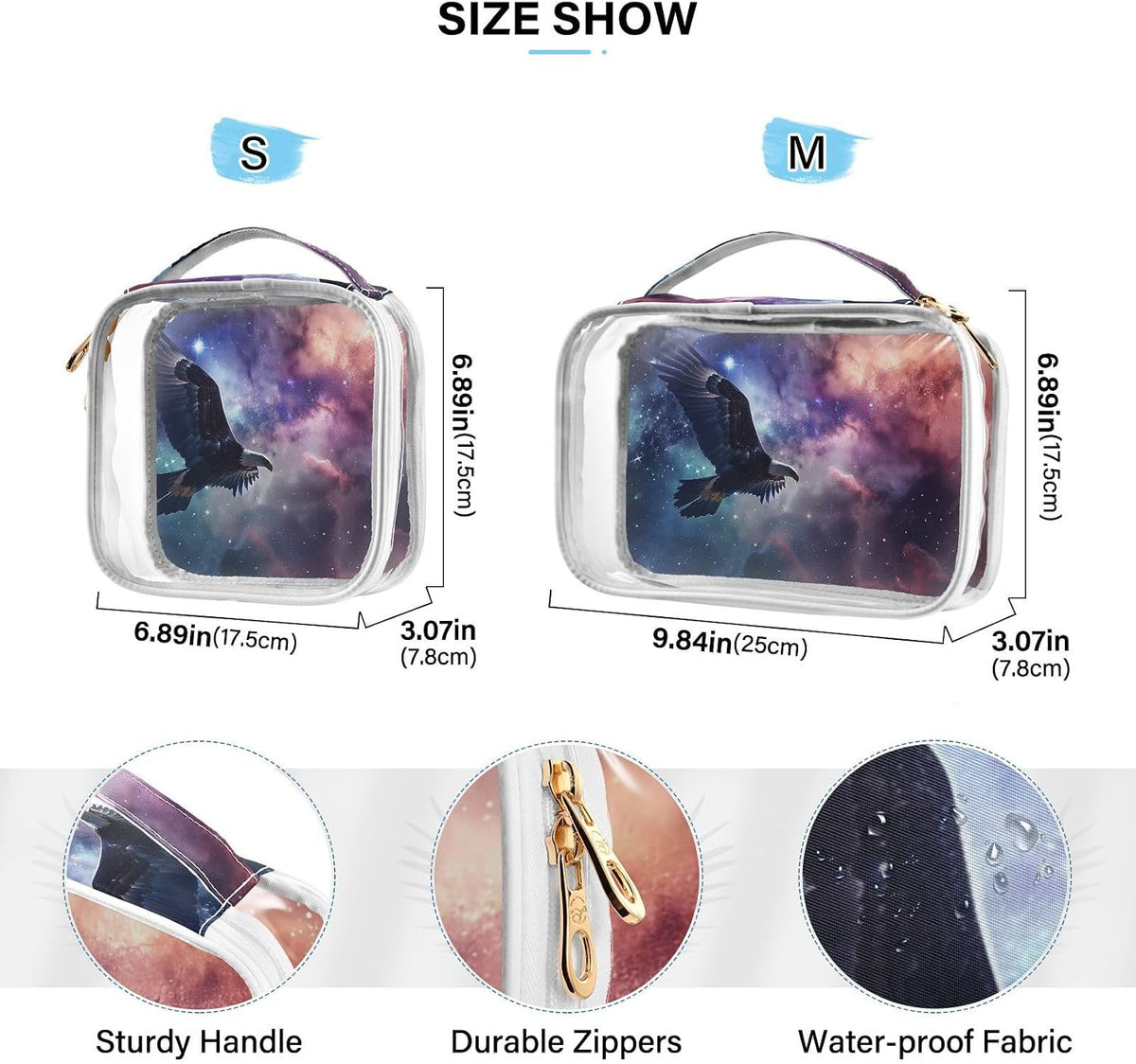 Clear Makeup Bag Approved Clear Travel Toiletry Bag with Zipper Waterproof Organizer Bags Transparent Cosmetic Pouch Traveling 2Pack Tile Color - Colors A