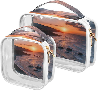 Clear Makeup Bag Approved Clear Travel Toiletry Bag with Zipper Waterproof Organizer Bags Transparent Cosmetic Pouch Traveling 2Pack Tile Color - Colors A