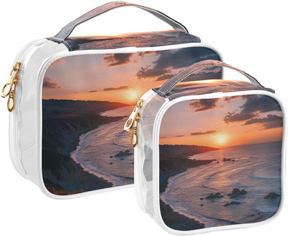 Clear Makeup Bag Approved Clear Travel Toiletry Bag with Zipper Waterproof Organizer Bags Transparent Cosmetic Pouch Traveling 2Pack Tile Color - Colors A