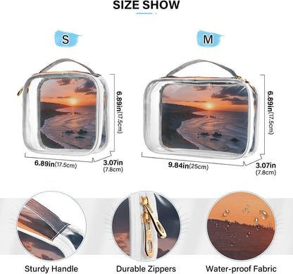 Clear Makeup Bag Approved Clear Travel Toiletry Bag with Zipper Waterproof Organizer Bags Transparent Cosmetic Pouch Traveling 2Pack Tile Color - Colors A