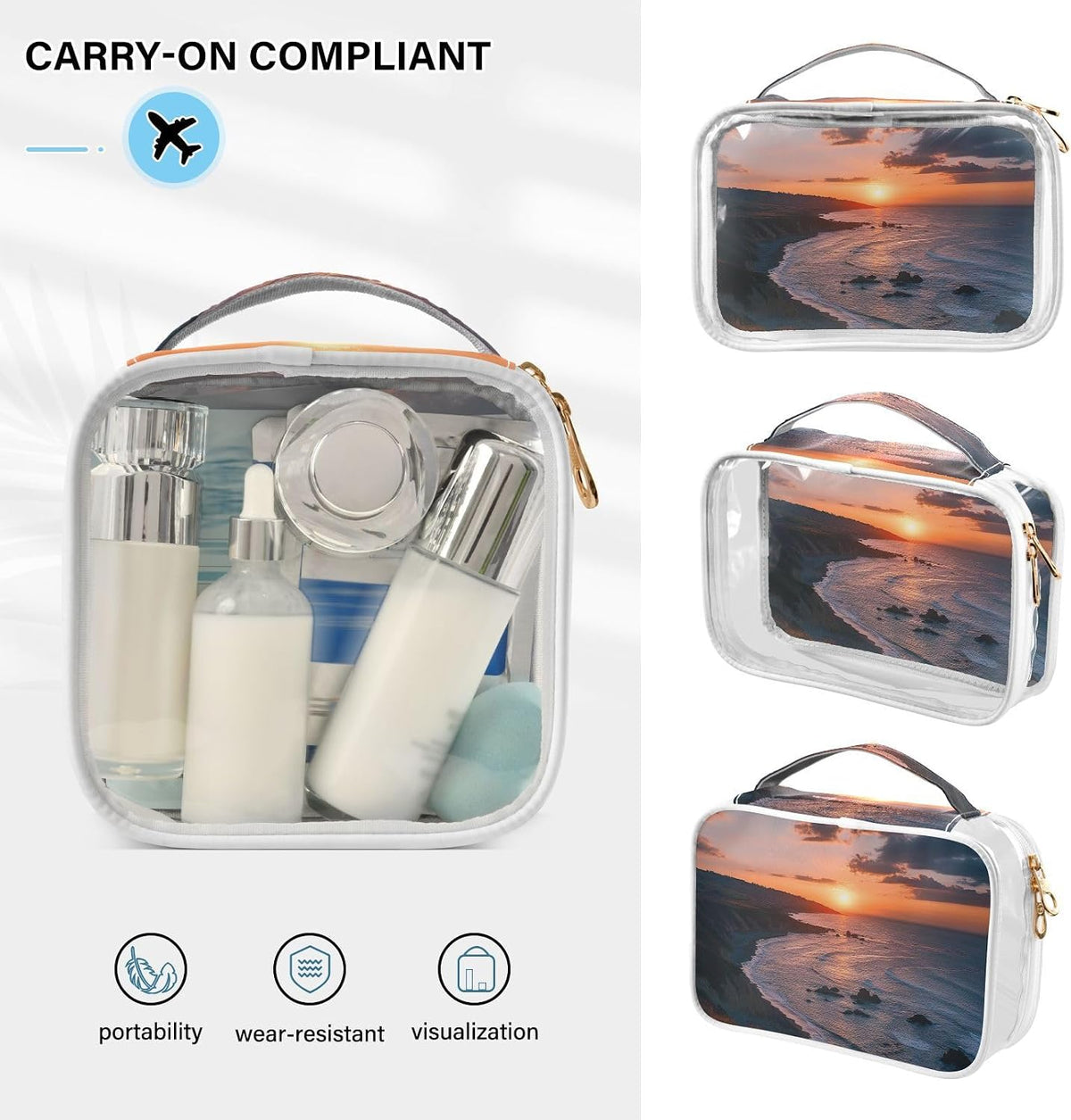 Clear Makeup Bag Approved Clear Travel Toiletry Bag with Zipper Waterproof Organizer Bags Transparent Cosmetic Pouch Traveling 2Pack Tile Color - Colors A