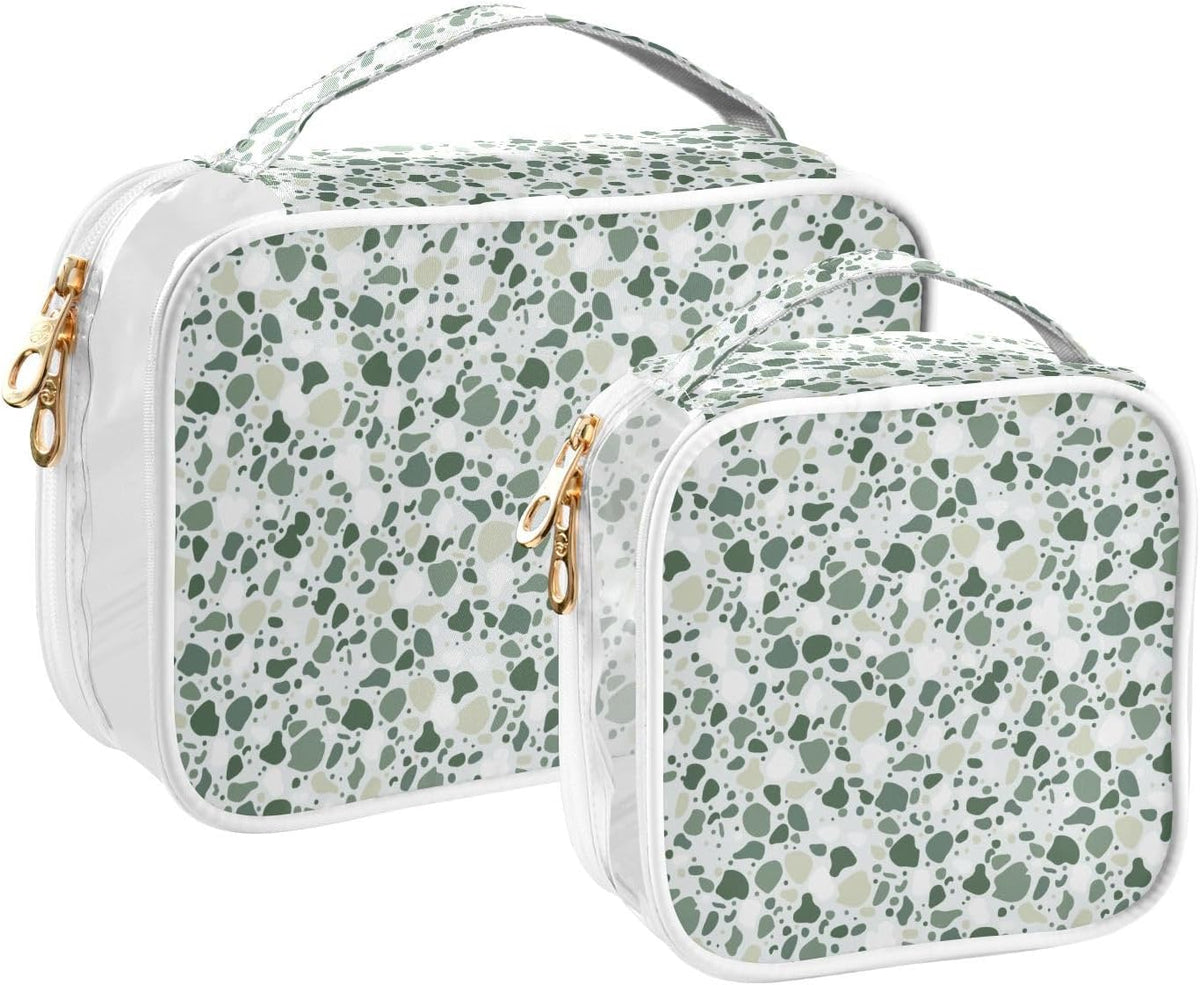 Clear Makeup Bag Approved Clear Travel Toiletry Bag with Zipper Waterproof Organizer Bags Transparent Cosmetic Pouch Traveling 2Pack Tile Color - Colors A