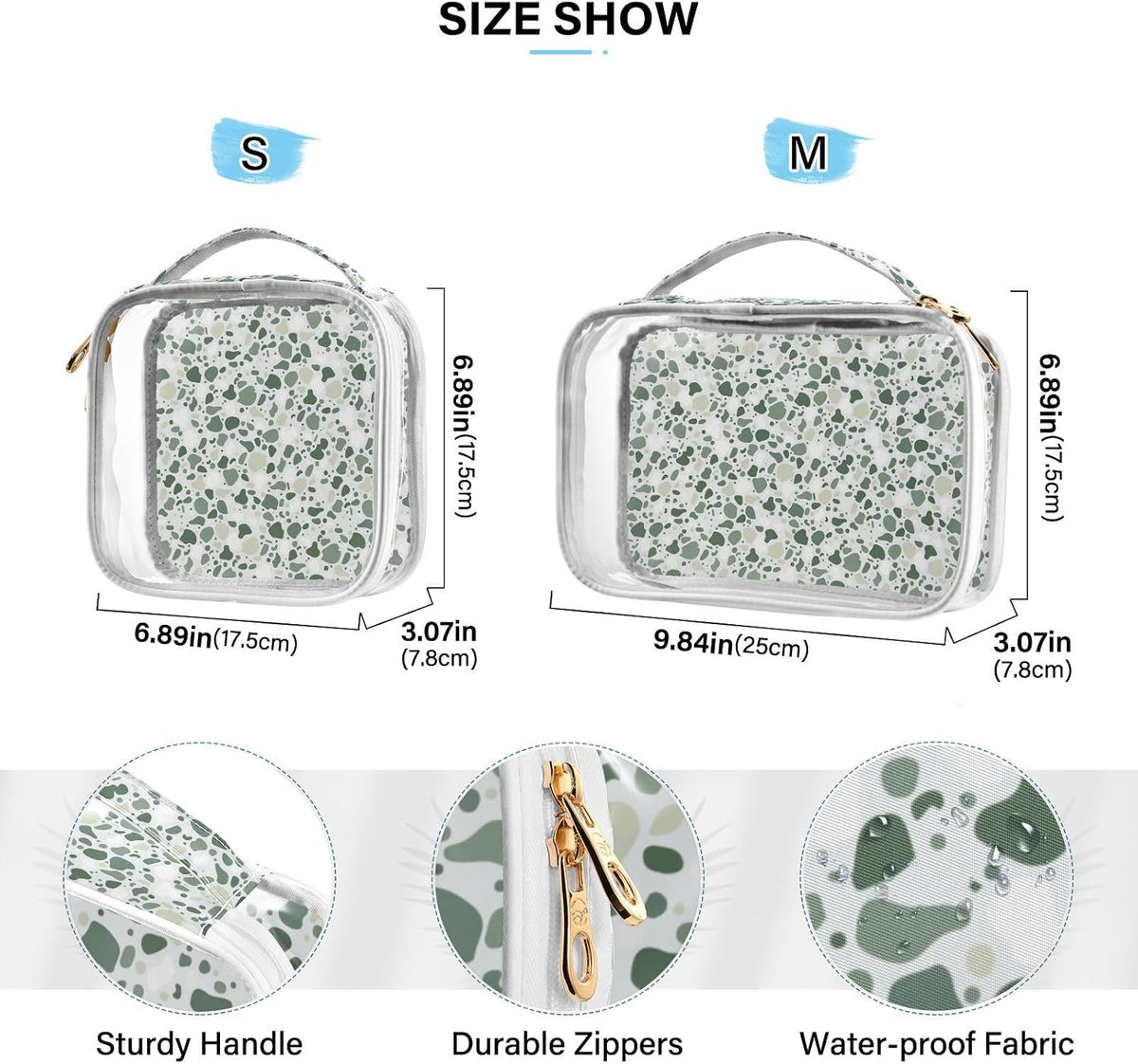 Clear Makeup Bag Approved Clear Travel Toiletry Bag with Zipper Waterproof Organizer Bags Transparent Cosmetic Pouch Traveling 2Pack Tile Color - Colors A