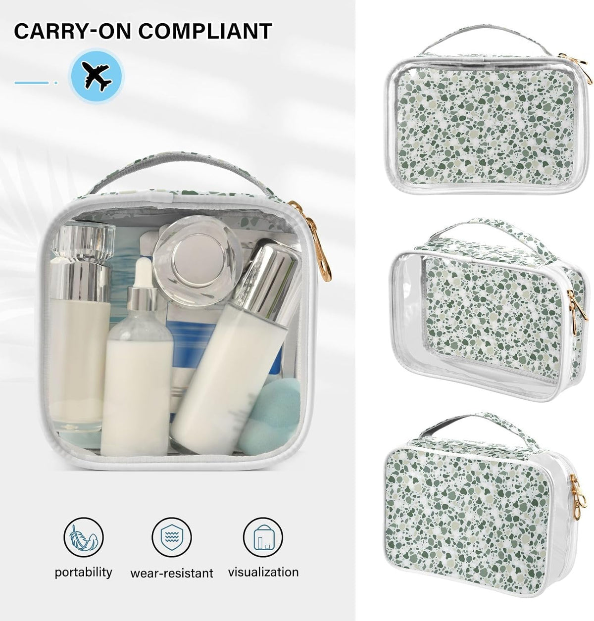 Clear Makeup Bag Approved Clear Travel Toiletry Bag with Zipper Waterproof Organizer Bags Transparent Cosmetic Pouch Traveling 2Pack Tile Color - Colors A