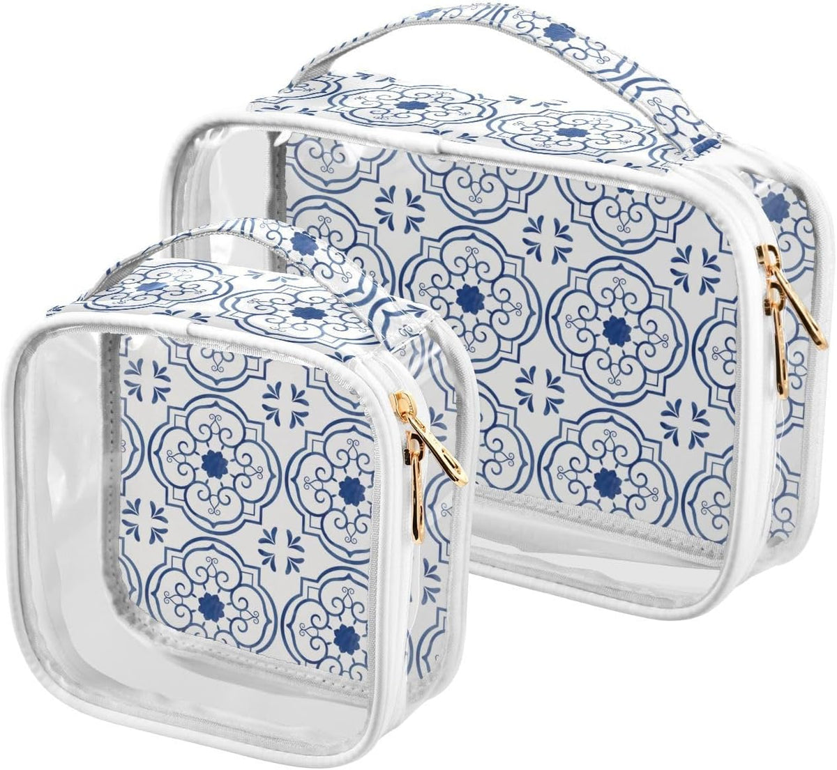 Clear Makeup Bag Approved Clear Travel Toiletry Bag with Zipper Waterproof Organizer Bags Transparent Cosmetic Pouch Traveling 2Pack Tile Color - Colors A