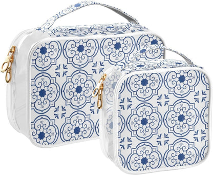 Clear Makeup Bag Approved Clear Travel Toiletry Bag with Zipper Waterproof Organizer Bags Transparent Cosmetic Pouch Traveling 2Pack Tile Color - Colors A