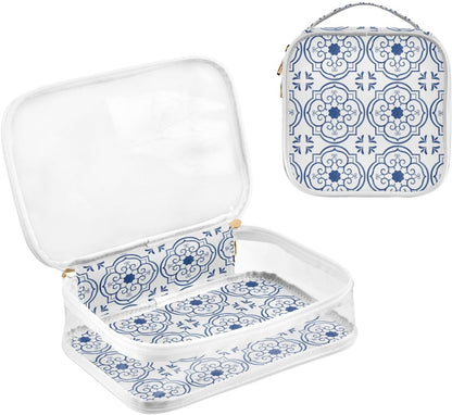 Clear Makeup Bag Approved Clear Travel Toiletry Bag with Zipper Waterproof Organizer Bags Transparent Cosmetic Pouch Traveling 2Pack Tile Color - Colors A