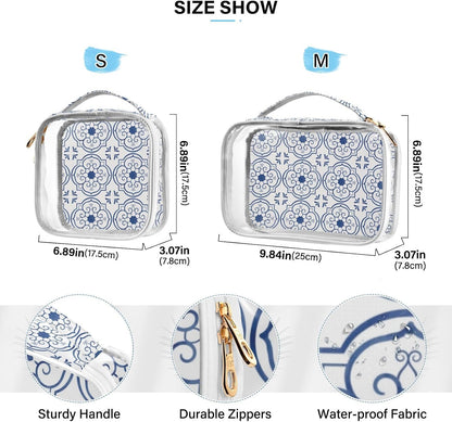 Clear Makeup Bag Approved Clear Travel Toiletry Bag with Zipper Waterproof Organizer Bags Transparent Cosmetic Pouch Traveling 2Pack Tile Color - Colors A