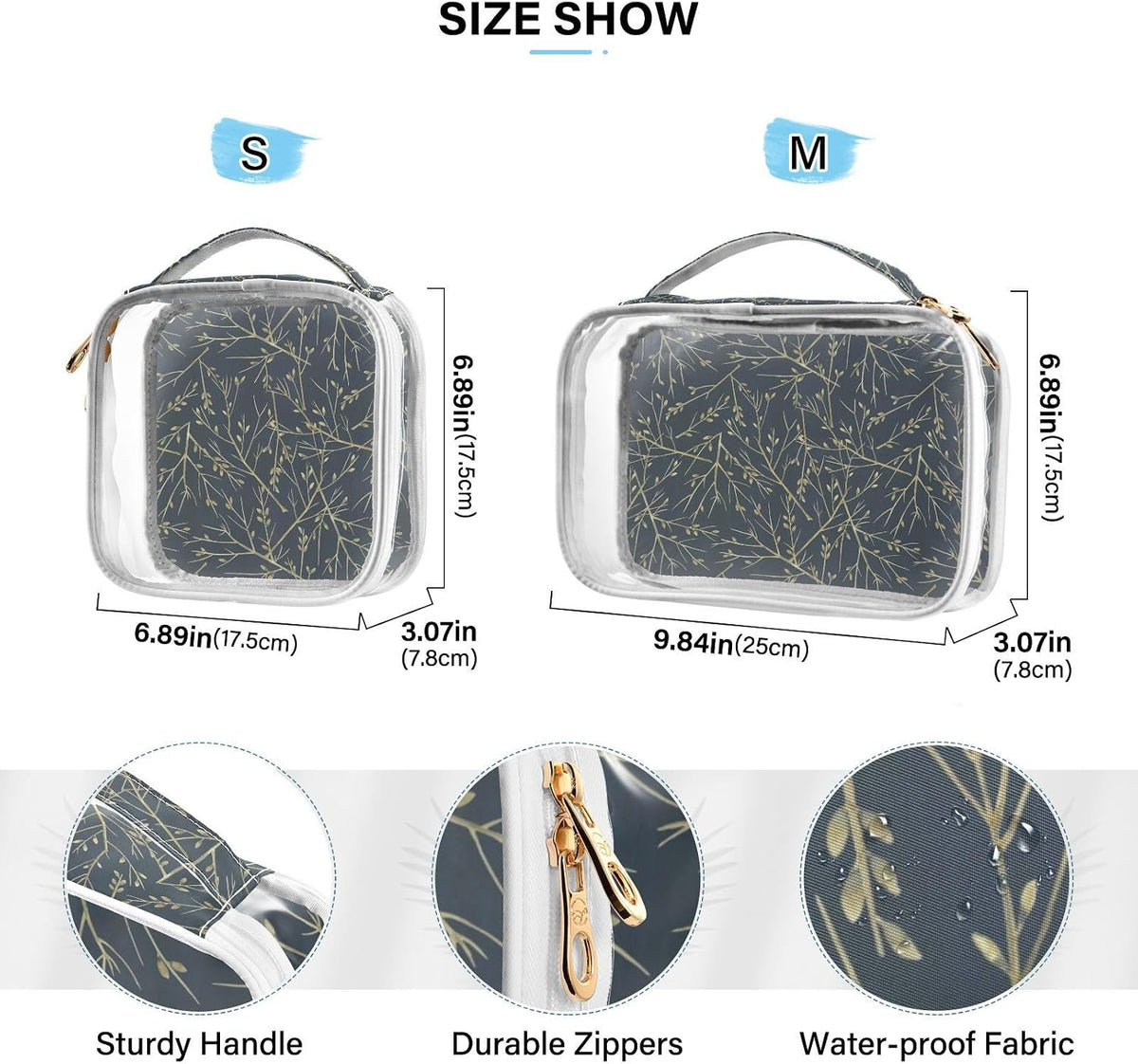 Clear Makeup Bag Approved Clear Travel Toiletry Bag with Zipper Waterproof Organizer Bags Transparent Cosmetic Pouch Traveling 2Pack Tile Color - Colors A