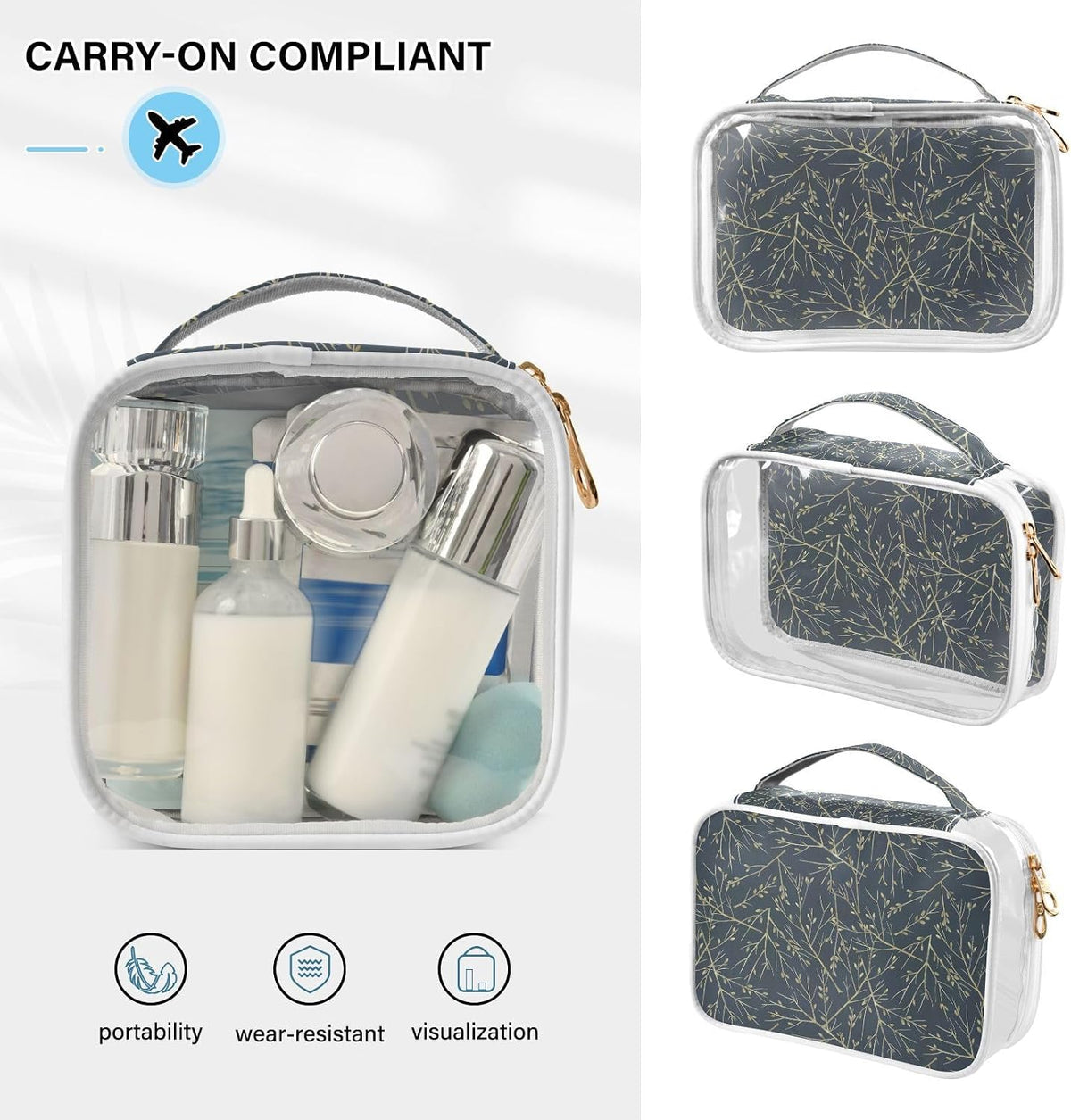 Clear Makeup Bag Approved Clear Travel Toiletry Bag with Zipper Waterproof Organizer Bags Transparent Cosmetic Pouch Traveling 2Pack Tile Color - Colors A