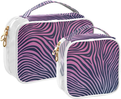 Clear Makeup Bag Approved Clear Travel Toiletry Bag with Zipper Waterproof Organizer Bags Transparent Cosmetic Pouch Traveling 2Pack Tile Color - Colors A