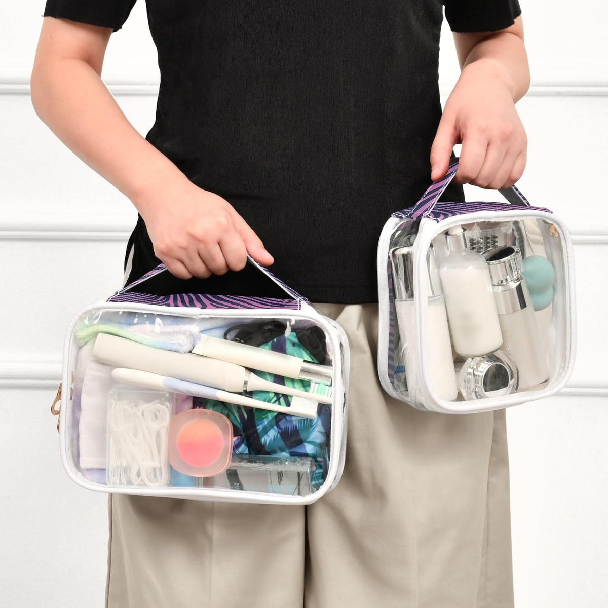 Clear Makeup Bag Approved Clear Travel Toiletry Bag with Zipper Waterproof Organizer Bags Transparent Cosmetic Pouch Traveling 2Pack Tile Color - Colors A