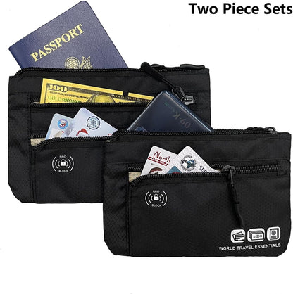 Passport Holder Family, RFID Blocking Passport Wallet, Travel Essentials Pouch, Passport Holders Bag for Men Women Traveling, Travel Document Organizer, Two-Piece Sets (Gray)
