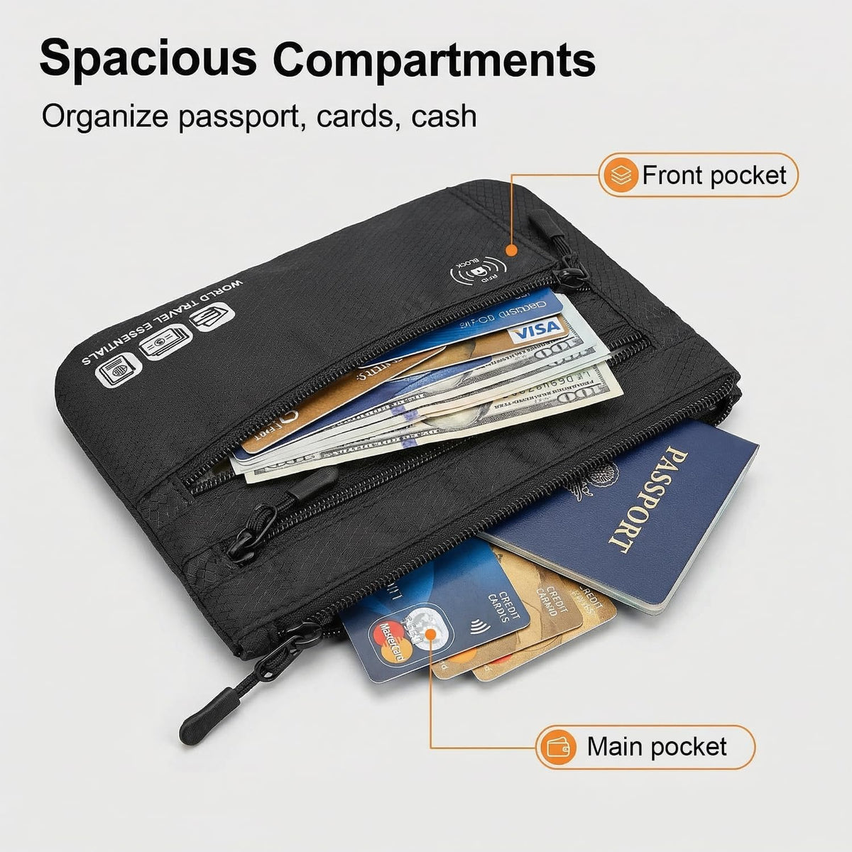 Passport Holder Family, RFID Blocking Passport Wallet, Travel Essentials Pouch, Passport Holders Bag for Men Women Traveling, Travel Document Organizer, Two-Piece Sets (Gray)