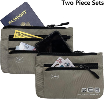 Passport Holder Family, RFID Blocking Passport Wallet, Travel Essentials Pouch, Passport Holders Bag for Men Women Traveling, Travel Document Organizer, Two-Piece Sets (Gray)