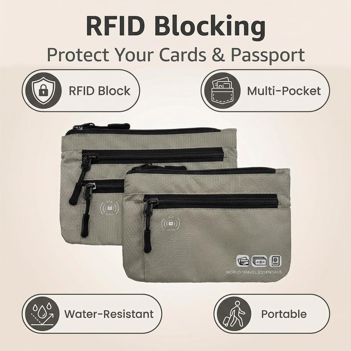 Passport Holder Family, RFID Blocking Passport Wallet, Travel Essentials Pouch, Passport Holders Bag for Men Women Traveling, Travel Document Organizer, Two-Piece Sets (Gray)