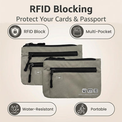 Passport Holder Family, RFID Blocking Passport Wallet, Travel Essentials Pouch, Passport Holders Bag for Men Women Traveling, Travel Document Organizer, Two-Piece Sets (Gray)