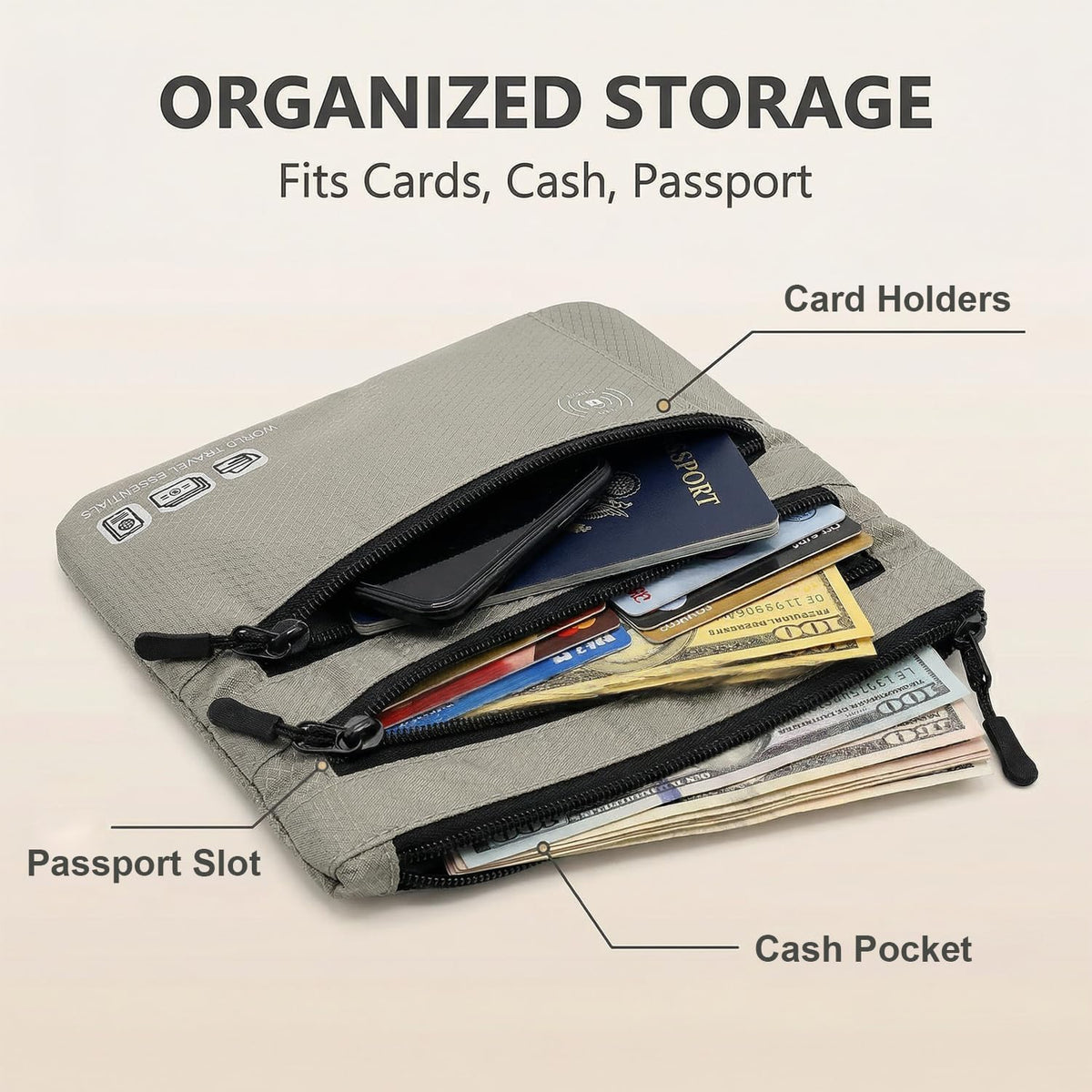 Passport Holder Family, RFID Blocking Passport Wallet, Travel Essentials Pouch, Passport Holders Bag for Men Women Traveling, Travel Document Organizer, Two-Piece Sets (Gray)