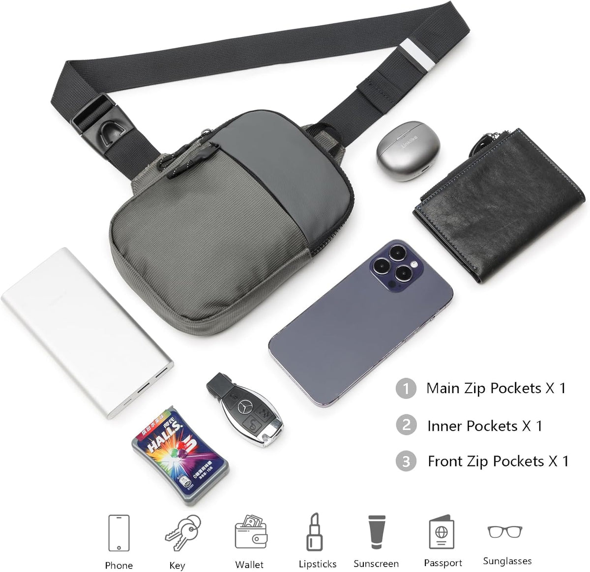 higouta Mini Sling Bag for Men Women, Small Crossbody Casual Utility Chest Phone Bag for Travel Workout