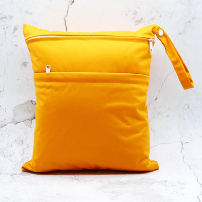 2pcs Cloth Diaper Wet Dry Bags Waterproof Reusable with Two Zippered Pockets Travel Beach Pool Daycare Soiled Baby Items Yoga Gym Bag for Swimsuits or Wet Clothes (3036-2-yellow+blue)
