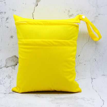 2pcs Cloth Diaper Wet Dry Bags Waterproof Reusable with Two Zippered Pockets Travel Beach Pool Daycare Soiled Baby Items Yoga Gym Bag for Swimsuits or Wet Clothes (3036-2-yellow+blue)