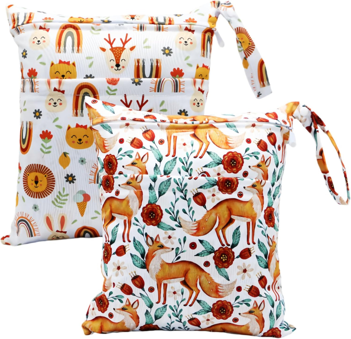 2pcs Cloth Diaper Wet Dry Bags Waterproof Reusable with Two Zippered Pockets Travel Beach Pool Daycare Soiled Baby Items Yoga Gym Bag for Swimsuits or Wet Clothes (3036-2-yellow+blue)