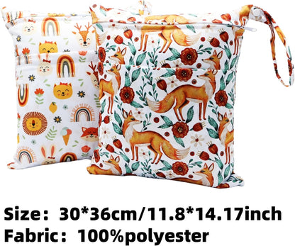 2pcs Cloth Diaper Wet Dry Bags Waterproof Reusable with Two Zippered Pockets Travel Beach Pool Daycare Soiled Baby Items Yoga Gym Bag for Swimsuits or Wet Clothes (3036-2-yellow+blue)