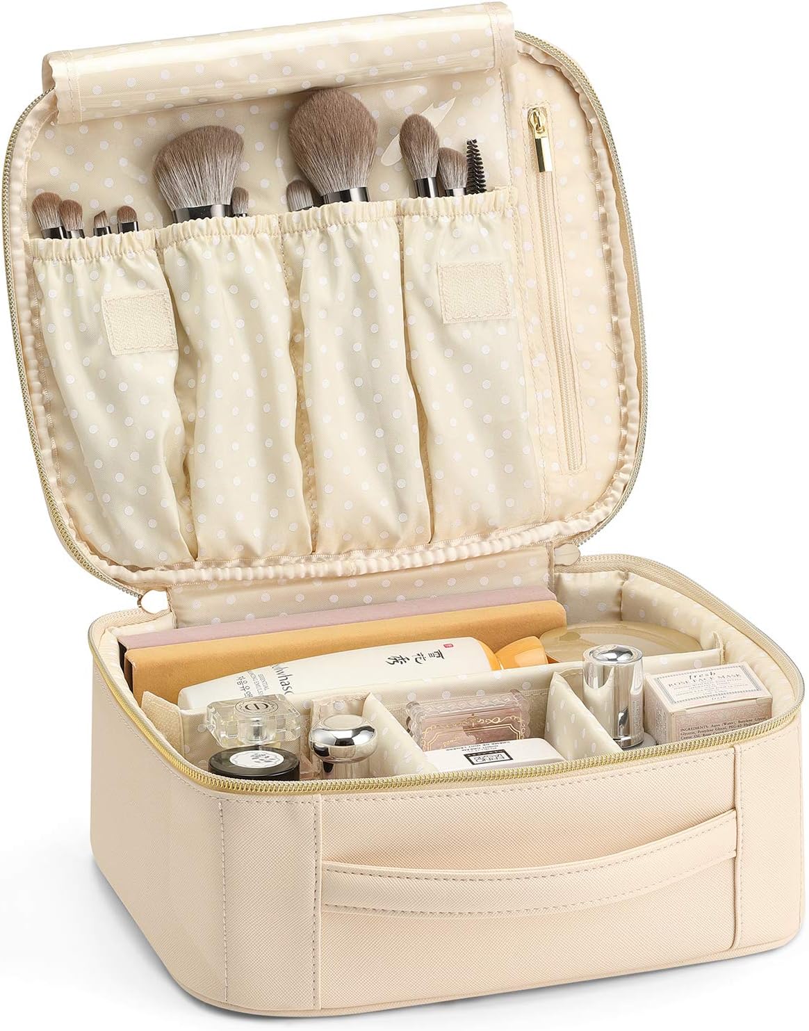 Travel Makeup Cosmetic Case Organizer Portable Storage Bag with Adjustable Dividers for Cosmetics Makeup brushes, girls, women, friends.（gray）