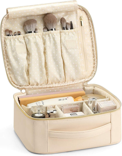Travel Makeup Cosmetic Case Organizer Portable Storage Bag with Adjustable Dividers for Cosmetics Makeup brushes, girls, women, friends.（gray）