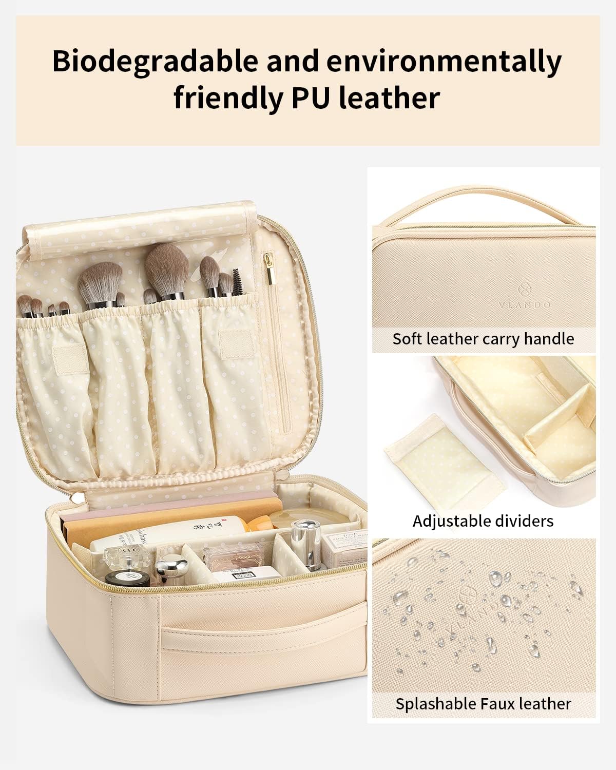 Travel Makeup Cosmetic Case Organizer Portable Storage Bag with Adjustable Dividers for Cosmetics Makeup brushes, girls, women, friends.（gray）