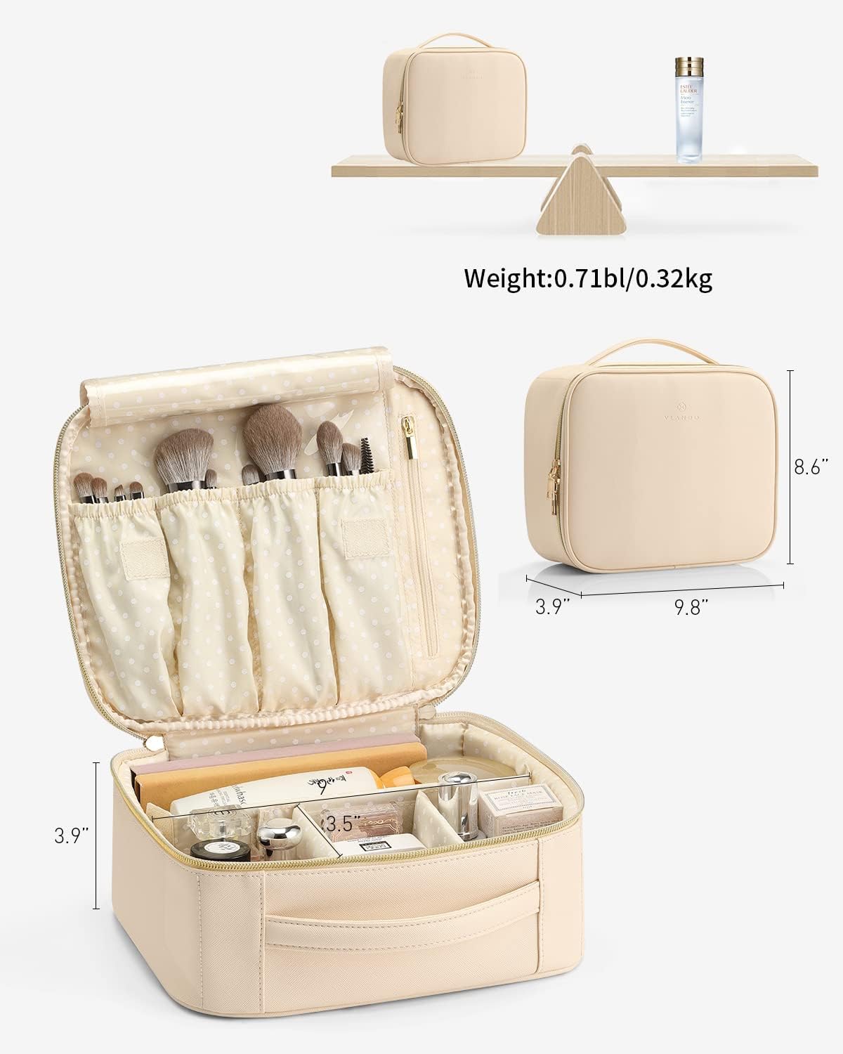 Travel Makeup Cosmetic Case Organizer Portable Storage Bag with Adjustable Dividers for Cosmetics Makeup brushes, girls, women, friends.（gray）