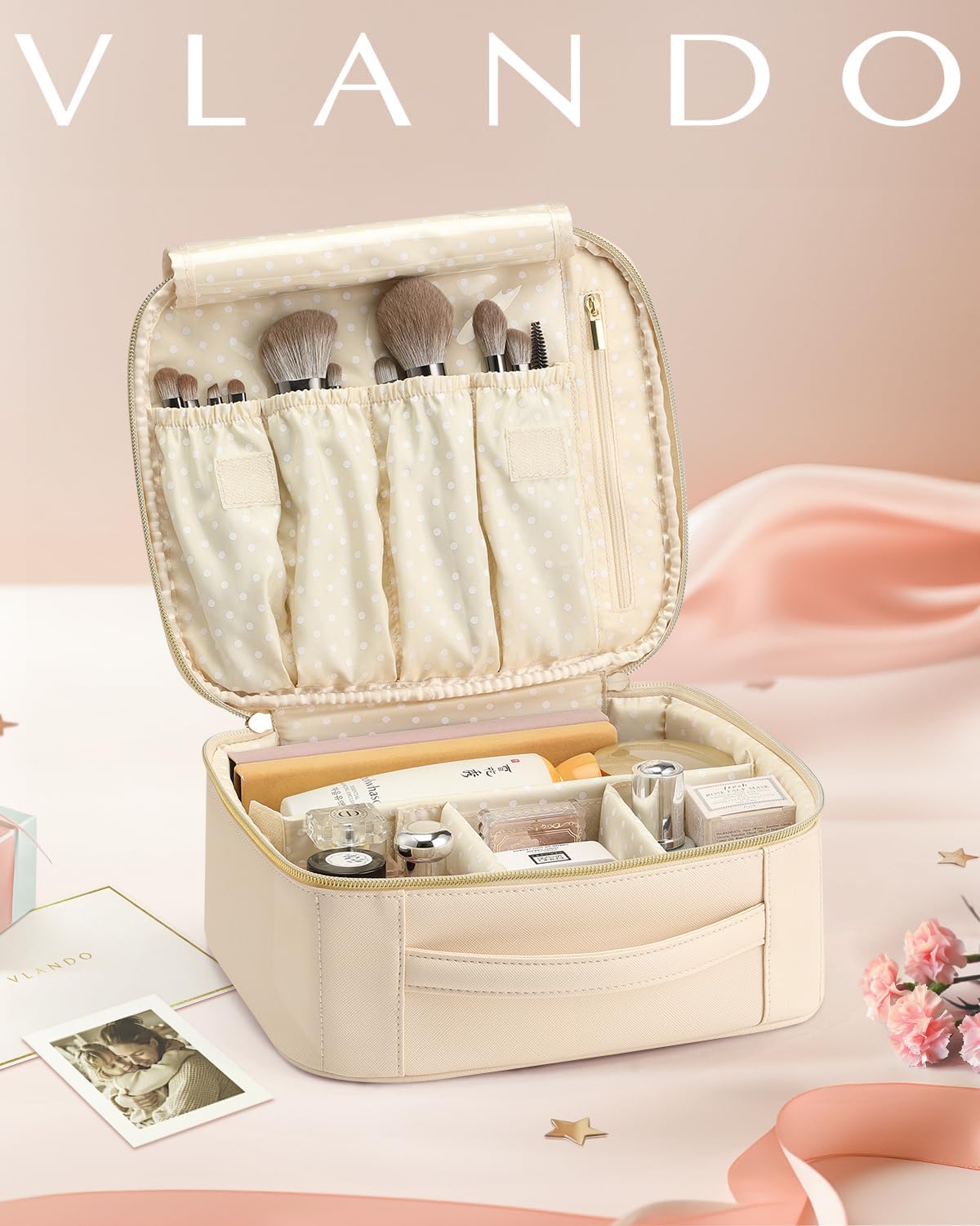 Travel Makeup Cosmetic Case Organizer Portable Storage Bag with Adjustable Dividers for Cosmetics Makeup brushes, girls, women, friends.（gray）