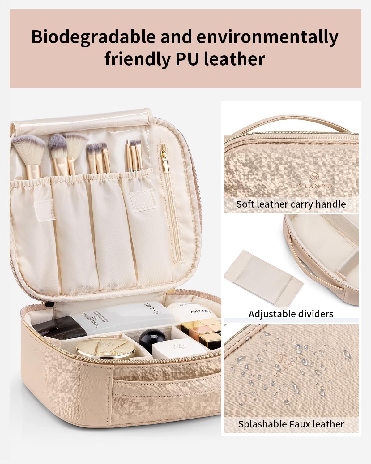 Travel Makeup Cosmetic Case Organizer Portable Storage Bag with Adjustable Dividers for Cosmetics Makeup brushes, girls, women, friends.（gray）