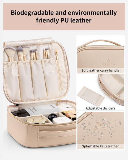 Travel Makeup Cosmetic Case Organizer Portable Storage Bag with Adjustable Dividers for Cosmetics Makeup brushes, girls, women, friends.（gray）