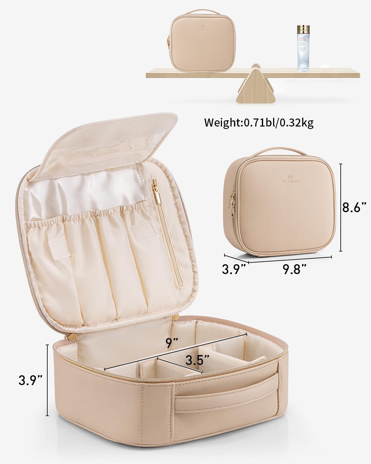 Travel Makeup Cosmetic Case Organizer Portable Storage Bag with Adjustable Dividers for Cosmetics Makeup brushes, girls, women, friends.（gray）