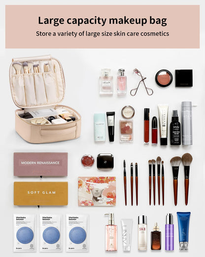Travel Makeup Cosmetic Case Organizer Portable Storage Bag with Adjustable Dividers for Cosmetics Makeup brushes, girls, women, friends.（gray）