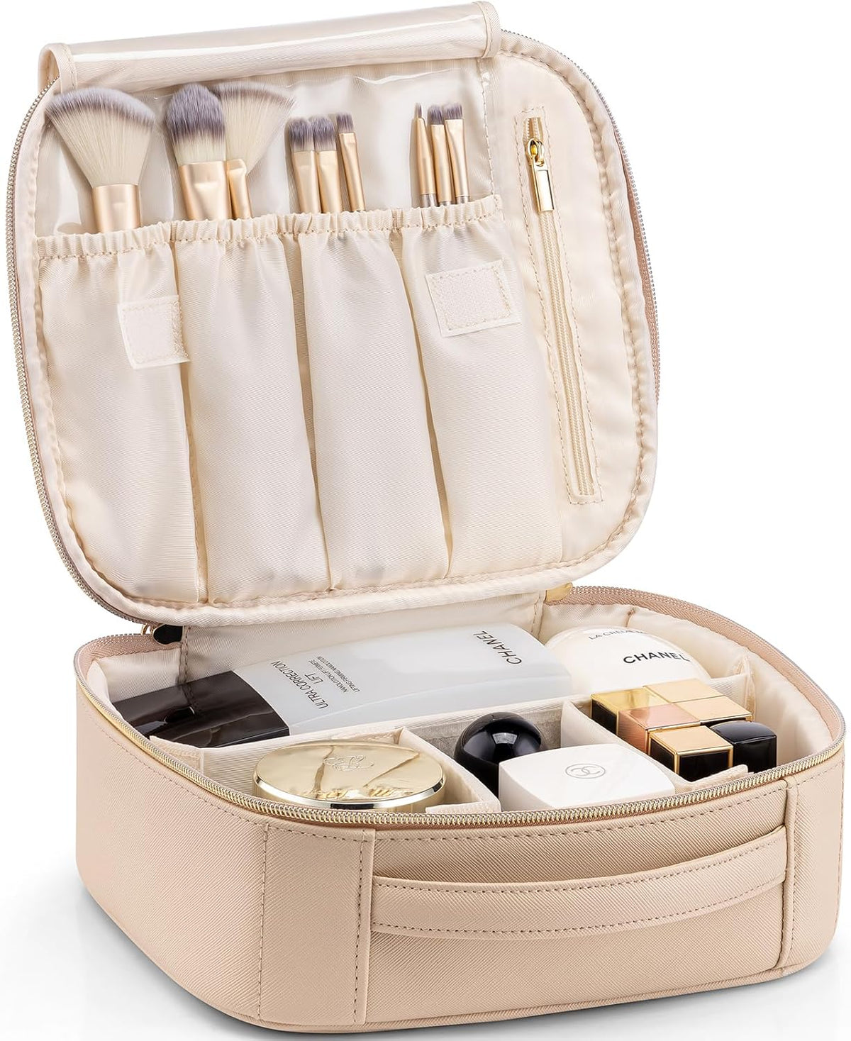 Travel Makeup Cosmetic Case Organizer Portable Storage Bag with Adjustable Dividers for Cosmetics Makeup brushes, girls, women, friends.（gray）