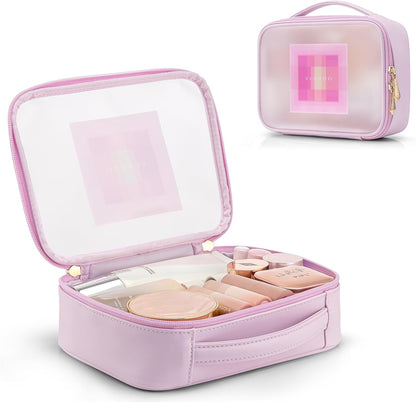Travel Makeup Cosmetic Case Organizer Portable Storage Bag with Adjustable Dividers for Cosmetics Makeup brushes, girls, women, friends.（gray）