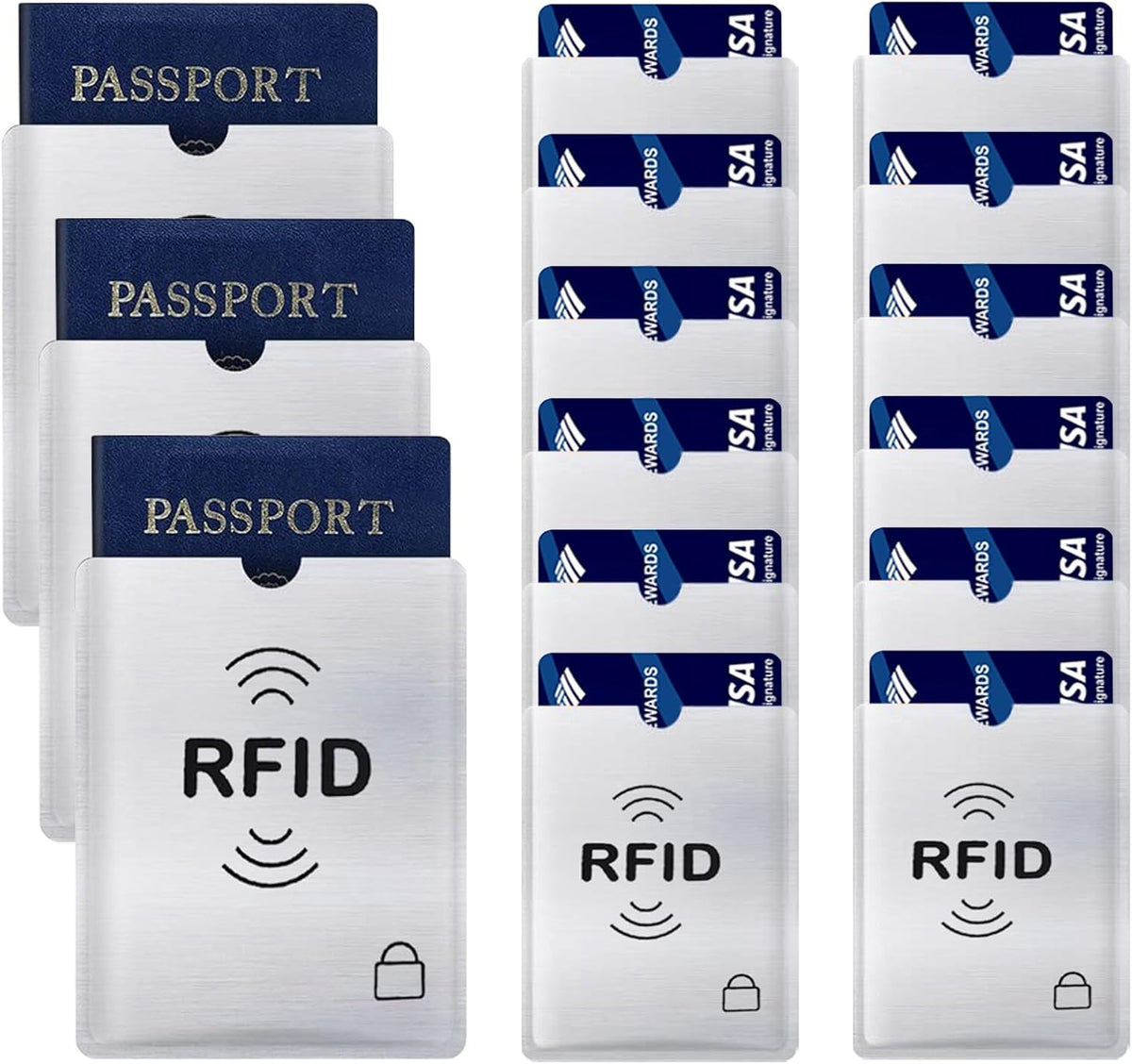 15PCS RFID Blocking Sleeve RFID Credit Card Holder & RFID Passport Sleeve – Secure Travel Wallet – To Protect Your Valuable Information From Theft (Silver