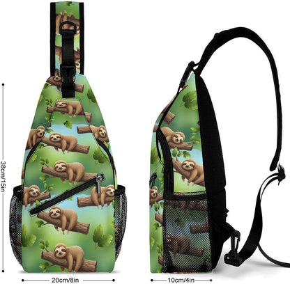 Men Women Sling Backpack Outdoor Sport Daypack Travel Bag, Multipurpose Anti-Theft Carry On Bag, Breathable Chest Sling Shoulder Backpacks Bags, Cute Sleep Sloth