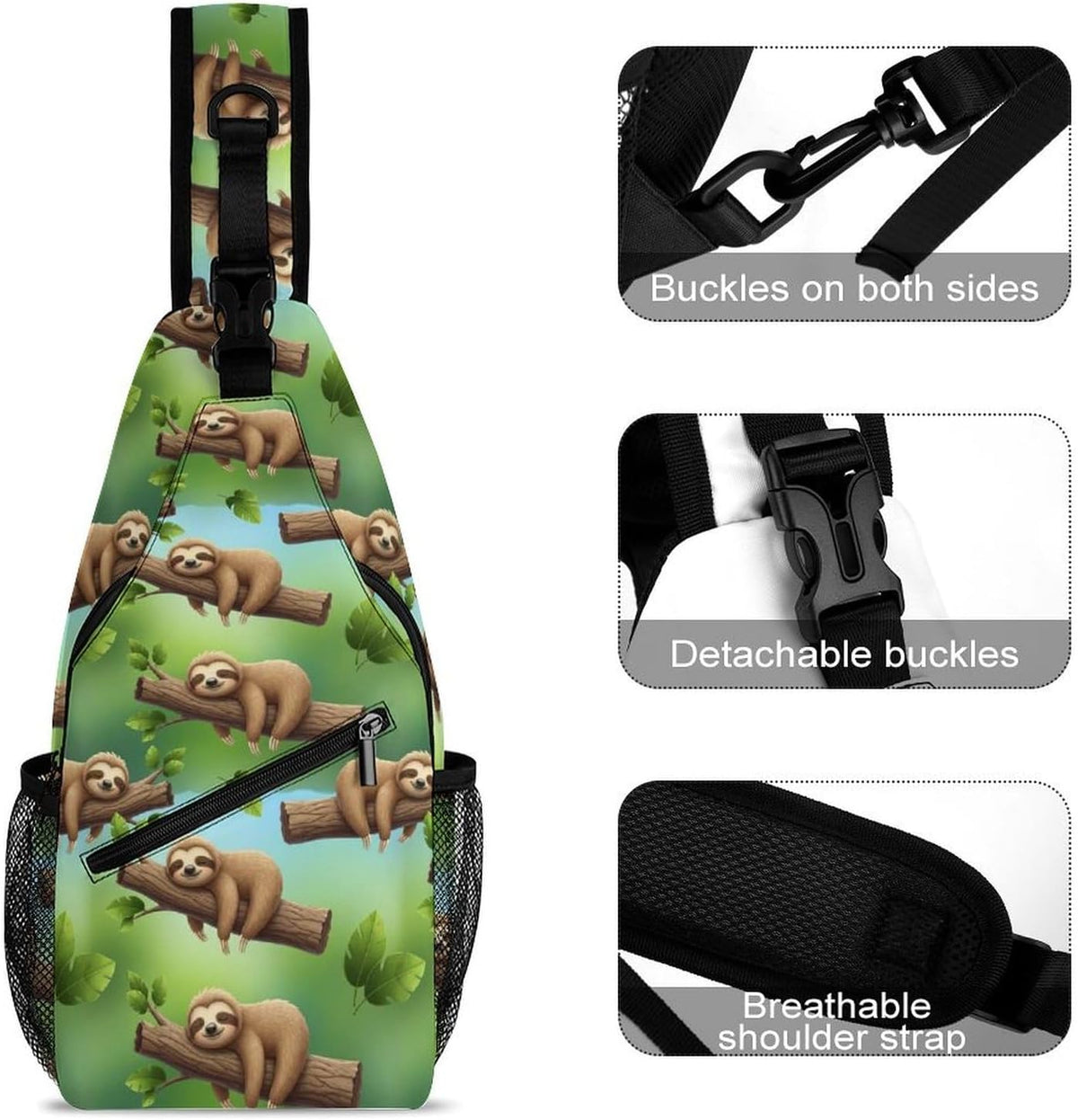 Men Women Sling Backpack Outdoor Sport Daypack Travel Bag, Multipurpose Anti-Theft Carry On Bag, Breathable Chest Sling Shoulder Backpacks Bags, Cute Sleep Sloth