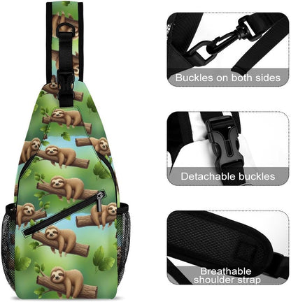 Men Women Sling Backpack Outdoor Sport Daypack Travel Bag, Multipurpose Anti-Theft Carry On Bag, Breathable Chest Sling Shoulder Backpacks Bags, Cute Sleep Sloth